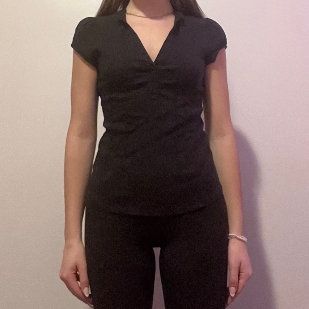 Black v neck fitted blouse